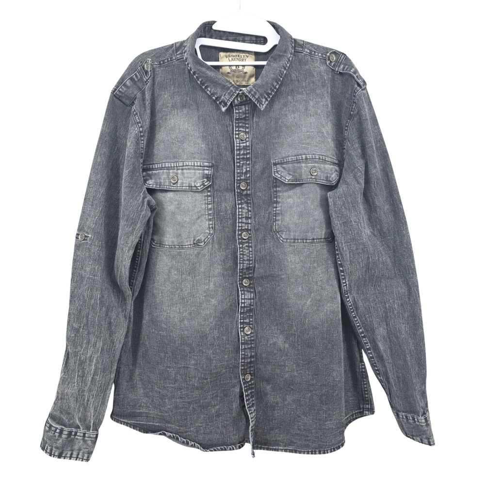 Brooklyn Laundry Shirt Denim Pockets Long Sleeve Utility‎ Western Gray Mens XL